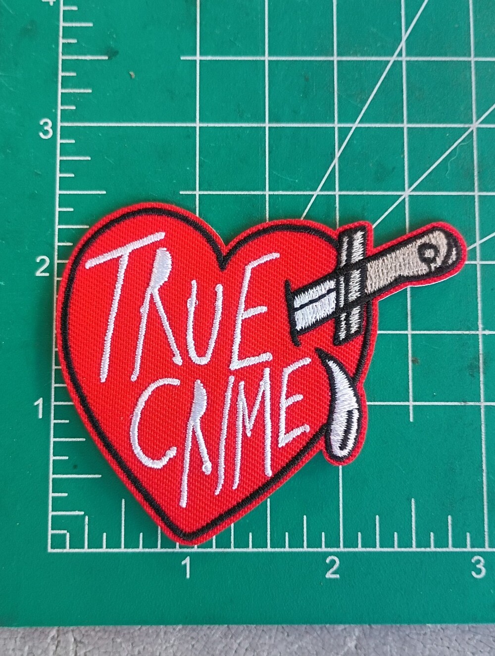 True Crime Lover Heart Knife Embroidered Iron On Patch